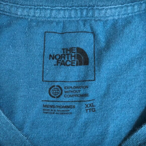 The North Face T-Shirt Mens XXL Teal Blue Preppy Big Logo Athletic Crew Neck Tee - Picture 3 of 7